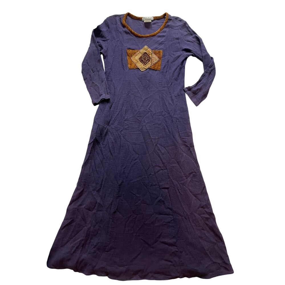 Vintage 90s Nino Wong California Boho Maxi Dress Purple Crinkle Gauze Size S